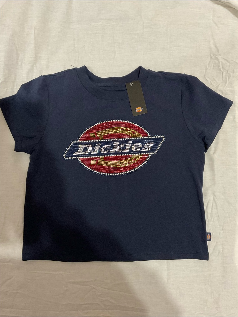 Dickies Rhinestone Logo Navy Fitted Baby Tee